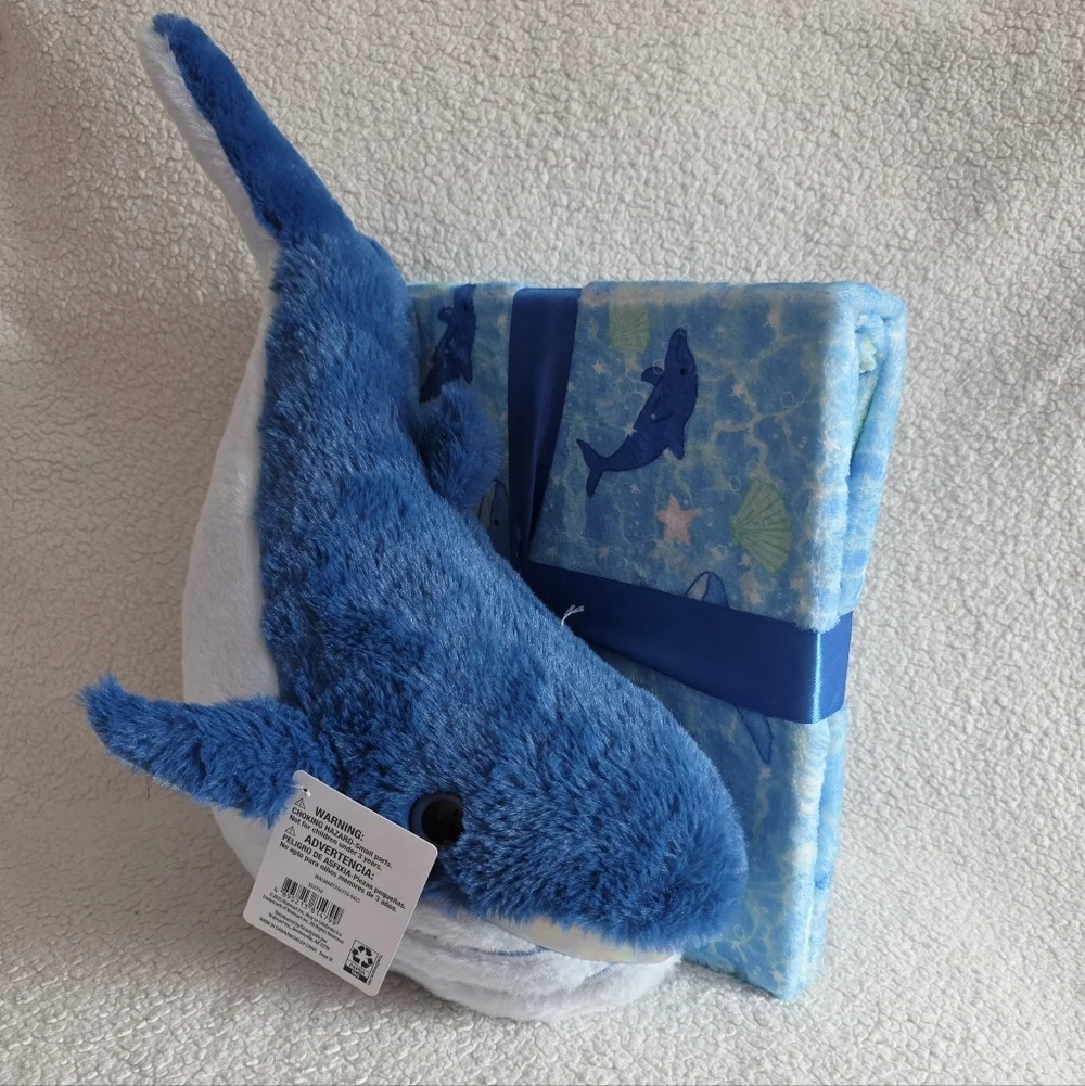 Whale Plush with Blanket Gift Set, Blue, 35